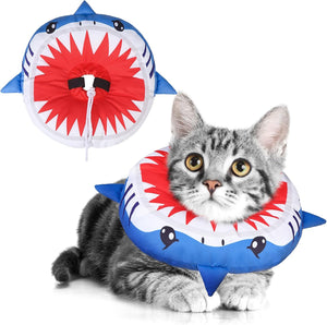 BEAUTYZOO Soft Cat Recovery Collar – Adjustable Donut Cone for Post-Surgery (Shark, Size S)