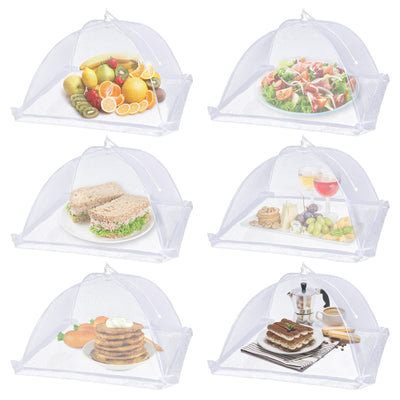6-Pack Large Mesh Food Covers – 17"x17" Pop-Up Tents for Outdoor Picnic, BBQ & Camping (White Nylon)
