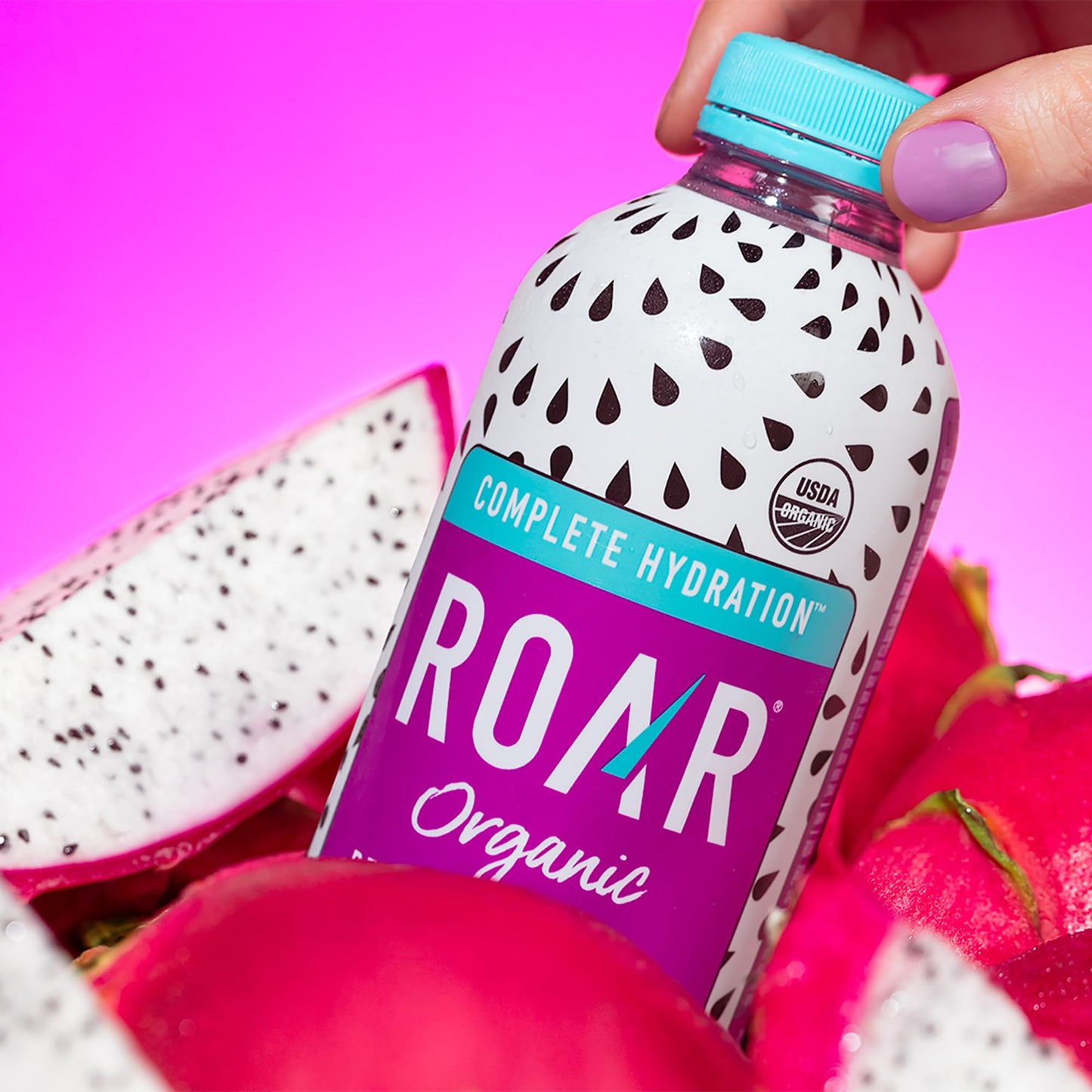 Roar Complete Hydration Organic - Electrolyte Drinks Loaded with Vitamins C, B5, B12 - Non-GMO, Gluten-Free - Dragonfruit Punch - 12 pc