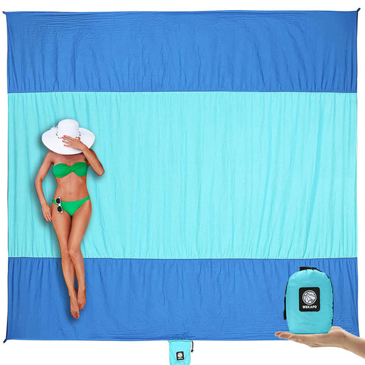 WEKAPO Extra Large Beach Blanket – Sandproof, Waterproof & Quick-Dry Mat with Stakes & Corner Pockets