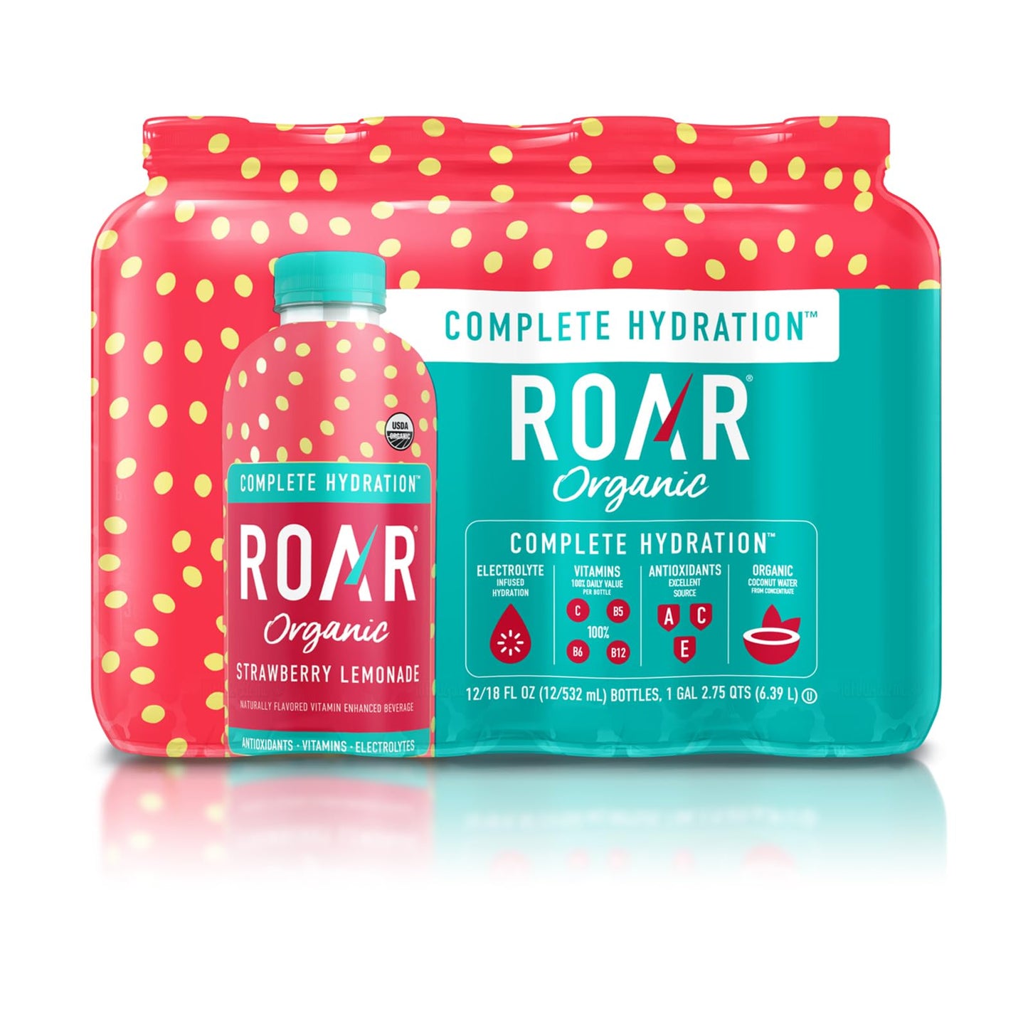Roar Complete Hydration Organic - Electrolyte Drinks Loaded with Vitamins C, B5, B12 - Non-GMO, Gluten-Free - Dragonfruit Punch - 12 pc