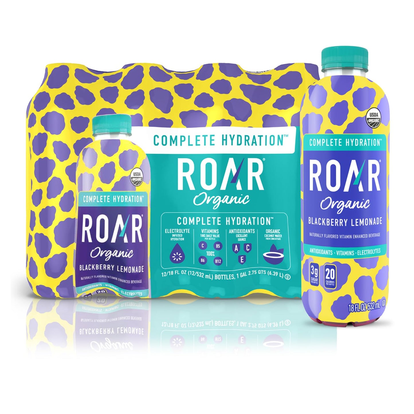Roar Complete Hydration Organic - Electrolyte Drinks Loaded with Vitamins C, B5, B12 - Non-GMO, Gluten-Free - Dragonfruit Punch - 12 pc