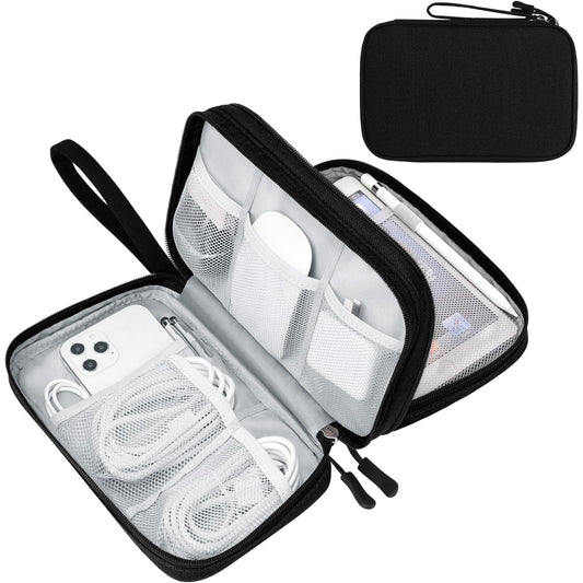 FYY Travel Cable Organizer – Waterproof Double-Layer Pouch for Cords, Chargers & Electronics (Black)