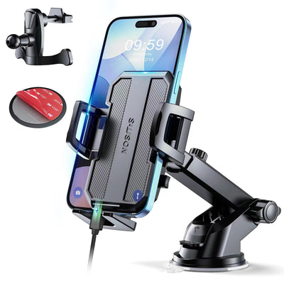3-in-1 Car Phone Holder Mount – Powerful Suction for Dashboard, Vent & Windshield (Black)