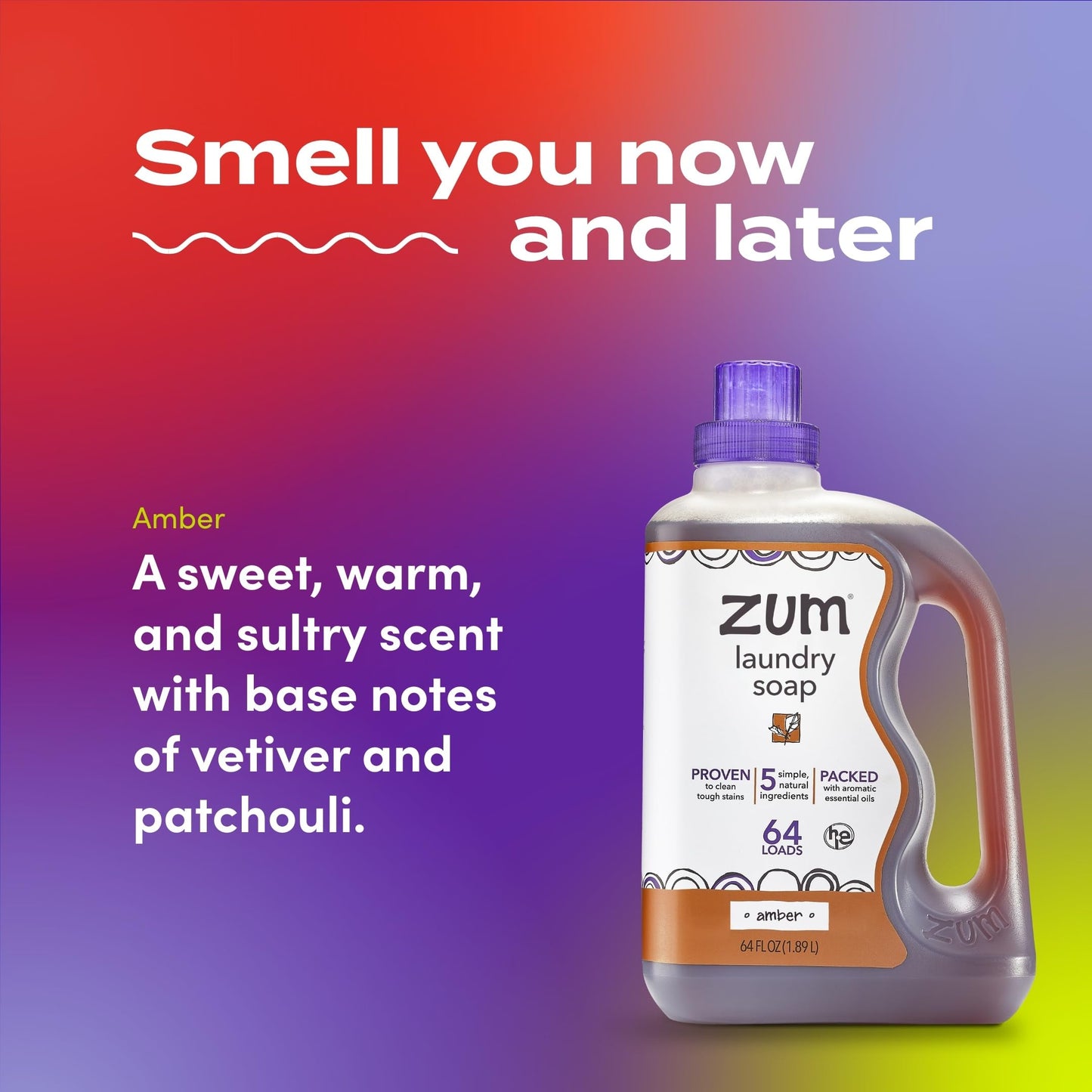 Zum Laundry Soap – Plant-Based Liquid Detergent with Essential Oils (Amber, 64oz)