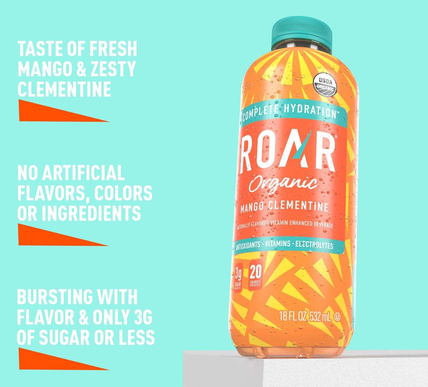 Roar Complete Hydration Organic - Electrolyte Drinks Loaded with Vitamins C, B5, B12 - Non-GMO, Gluten-Free - Dragonfruit Punch - 12 pc