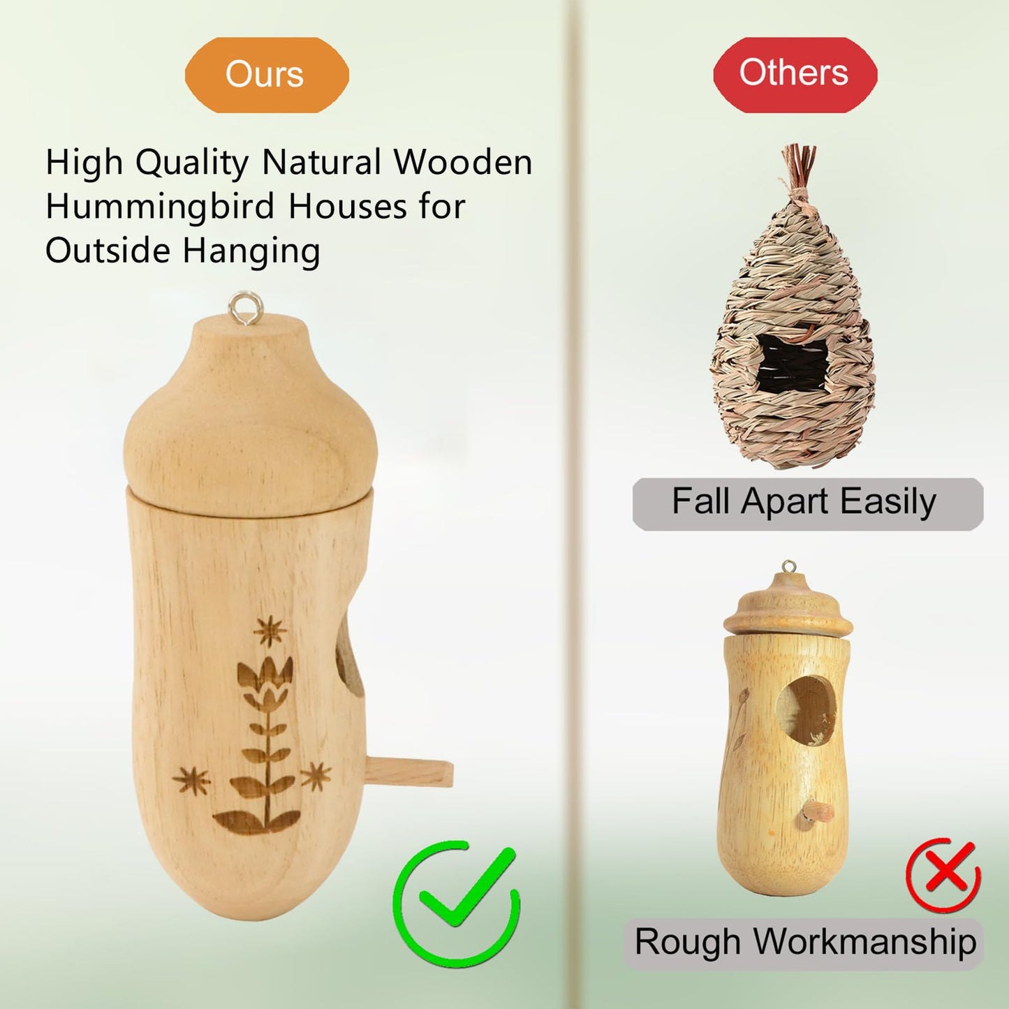 Natural Wooden Hummingbird Houses – 3-Pack Hanging Outdoor Decor & Gardening Gifts
