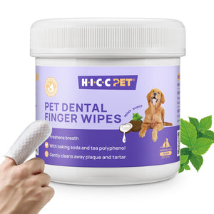 HICC PET Teeth Cleaning Wipes – 50-Count Finger Wipes for Dogs & Cats, Plaque & Breath Care