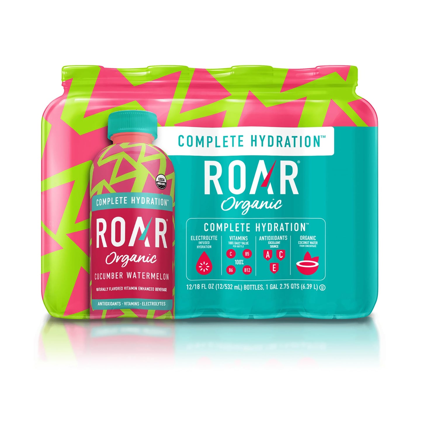 Roar Complete Hydration Organic - Electrolyte Drinks Loaded with Vitamins C, B5, B12 - Non-GMO, Gluten-Free - Dragonfruit Punch - 12 pc