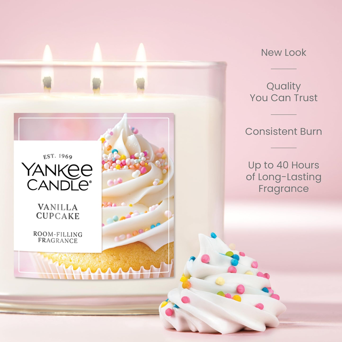Yankee Candle Vanilla Cupcake – Large 22oz Scented Jar with 110+ Hour Burn, Single Wick for Cozy Ambience
