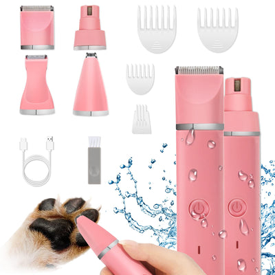 4-in-1 Dog Grooming Clippers Kit – Rechargeable Pet Trimmer & Nail Grinder (Pink)