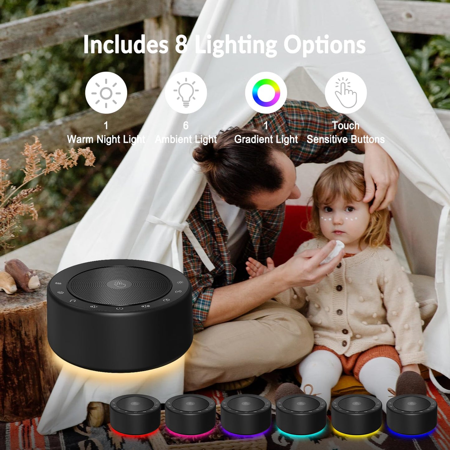 Kipcush White Noise Machine – 30 Soothing Sounds with Night Light & Timer