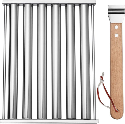 Stainless Steel Hot Dog Roller – Large Grill Top Sausage Roller with Wood Handle for BBQ & Camping