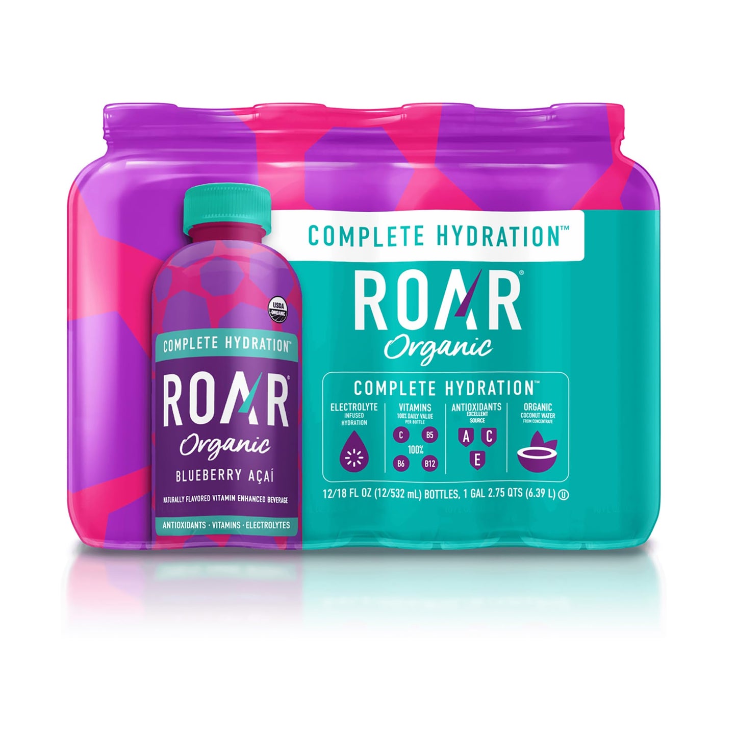 Roar Complete Hydration Organic - Electrolyte Drinks Loaded with Vitamins C, B5, B12 - Non-GMO, Gluten-Free - Dragonfruit Punch - 12 pc