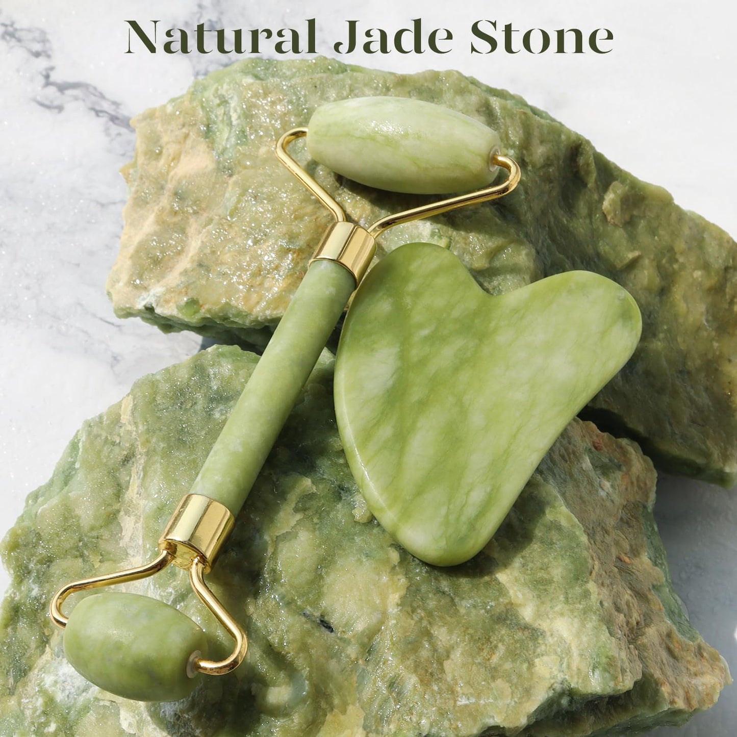 BAIMEI Jade Roller & Gua Sha Set – IcyMe Facial Tools for Puffiness & Redness Relief, Self-Care Gift (Green)