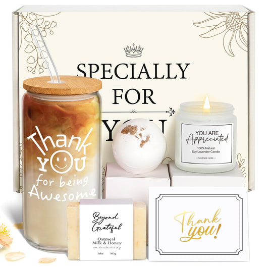 Thank You Gift Set for Women – Glass Cup with Appreciation Card for Mothers & Significant Others