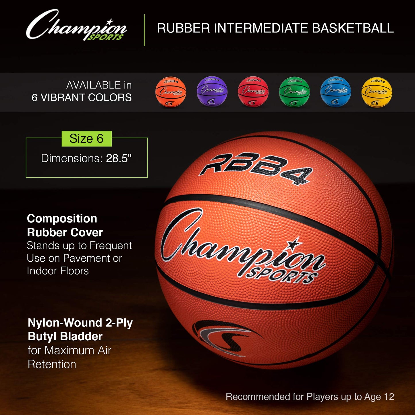 Champion Sports Pro-Style Basketball – Official Size & Weight for Indoor/Outdoor Play