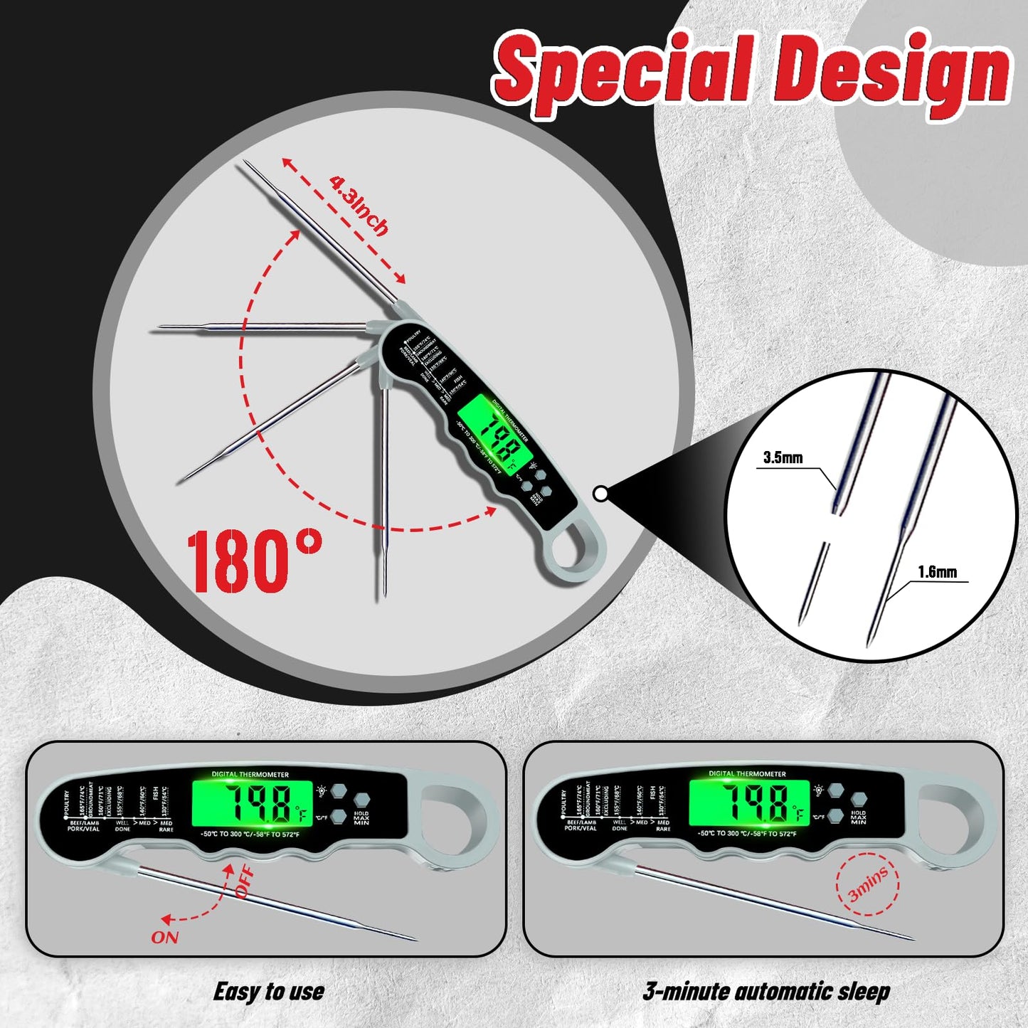 Digital Meat Thermometer – Instant Read, Waterproof Kitchen Tool with Backlight & Magnet for Cooking & Grill