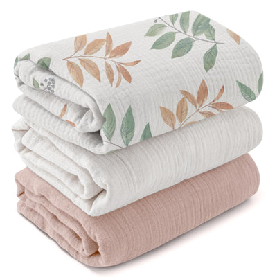Muslin Swaddle Blankets – 3-Pack Soft, Breathable Receiving Blankets (38"x40", Bright Colors)