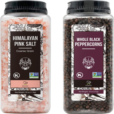 Soeos Black Peppercorns (16oz) & Himalayan Pink Salt (2lb) – Grinder Refill Set