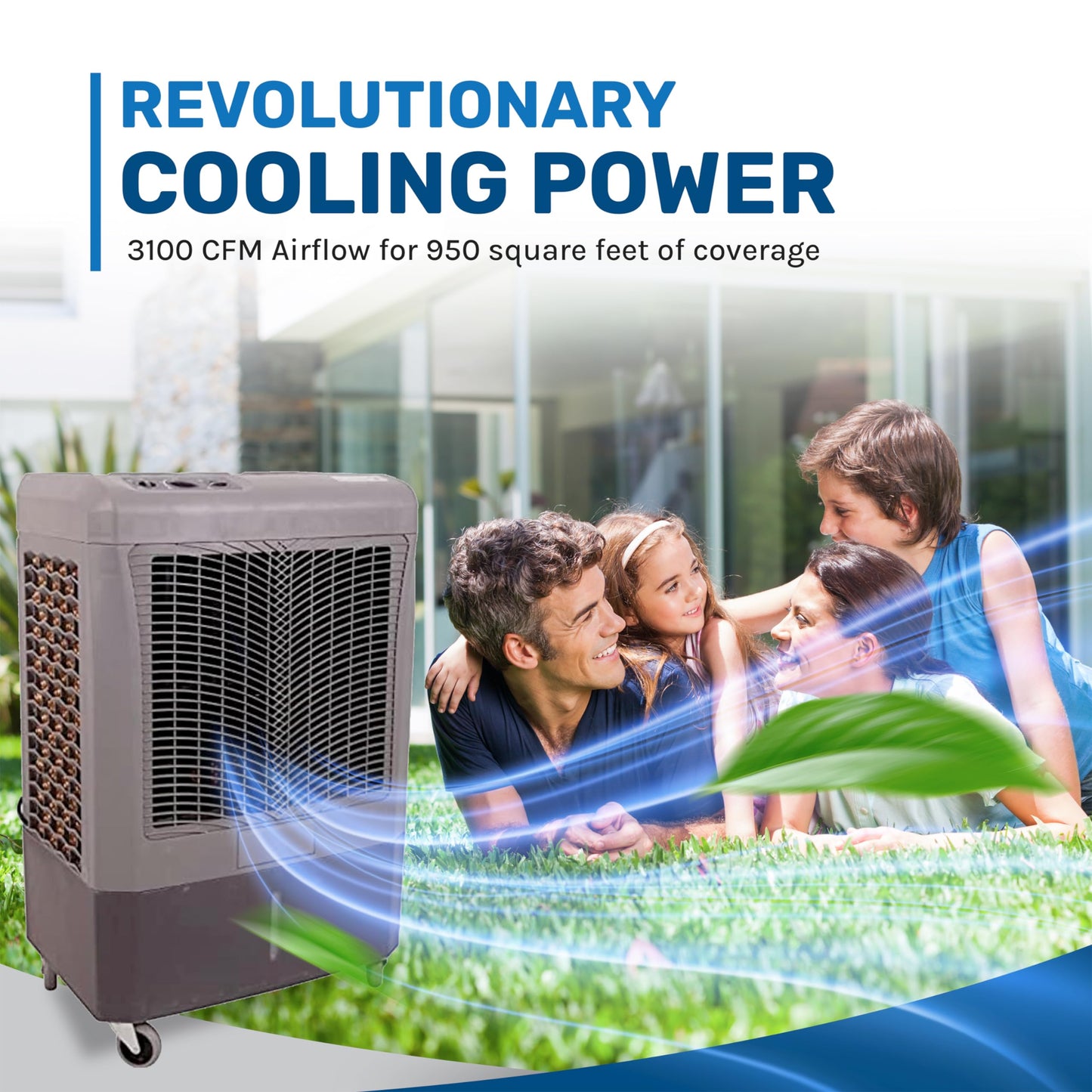 Hessaire MC37M Evaporative Cooling Fan – 3100 CFM Portable Cooler for Indoor/Outdoor Use (950 sq. ft., Gray)