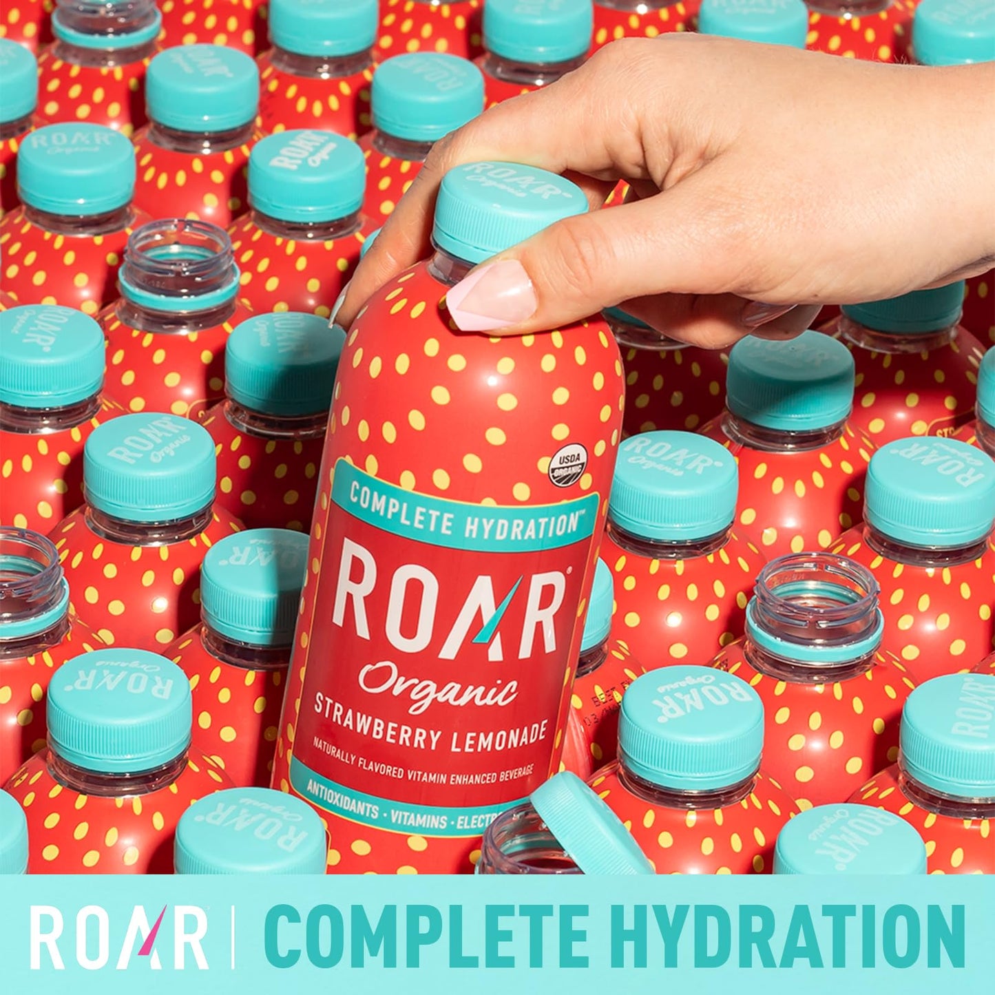 Roar Complete Hydration Organic - Electrolyte Drinks Loaded with Vitamins C, B5, B12 - Non-GMO, Gluten-Free - Dragonfruit Punch - 12 pc