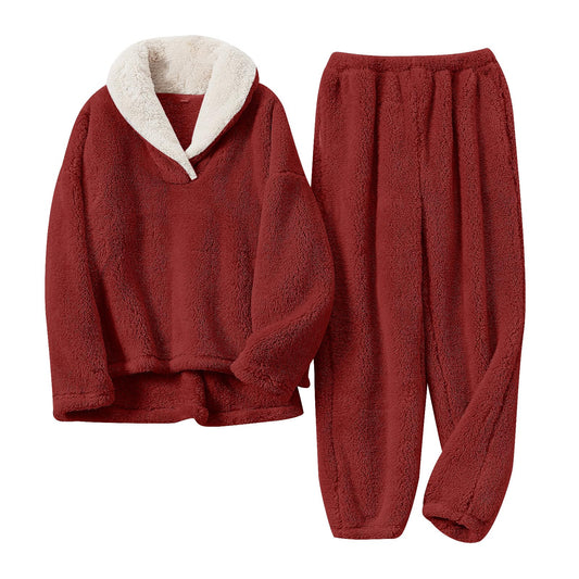 Women’s Fuzzy Fleece Pajama Set – Soft Pullover & Pants Loungewear for Winter Comfort