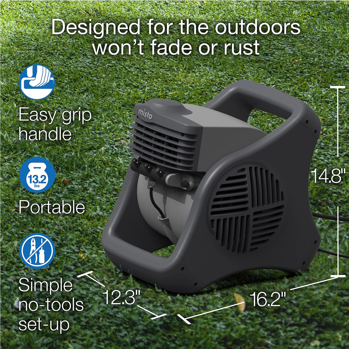 Lasko Misto Outdoor Misting Fan – 15” Blower with 3 Speeds for Camping, Patios & Sports (Black, 7050)