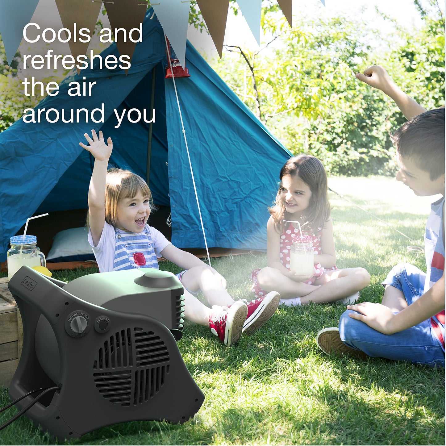 Lasko Misto Outdoor Misting Fan – 15” Blower with 3 Speeds for Camping, Patios & Sports (Black, 7050)