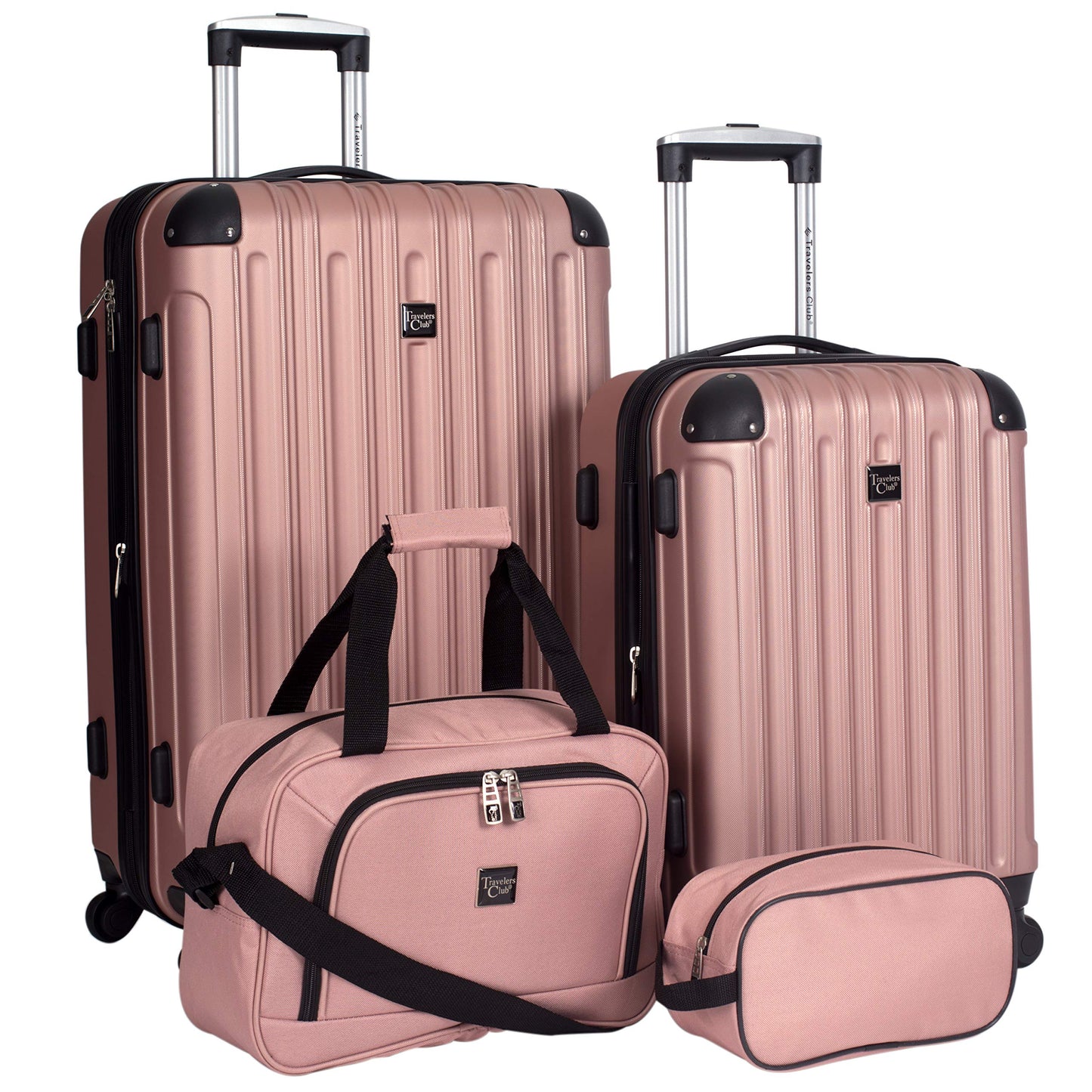 Travelers Club Midtown 4-Piece Hardside Luggage Set – Durable Travel Suitcases in Rose Gold