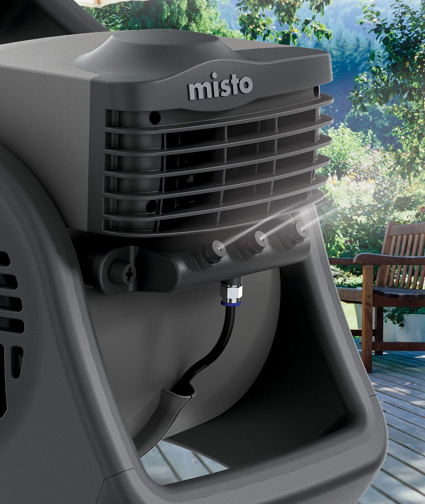 Lasko Misto Outdoor Misting Fan – 15” Blower with 3 Speeds for Camping, Patios & Sports (Black, 7050)