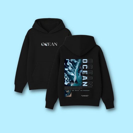 "Tide-Form" Oversize Ocean Hoodie (Jet Black)