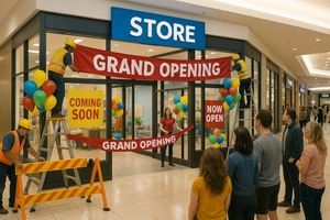 Make it look like a new store is being opened at a space in a mall 