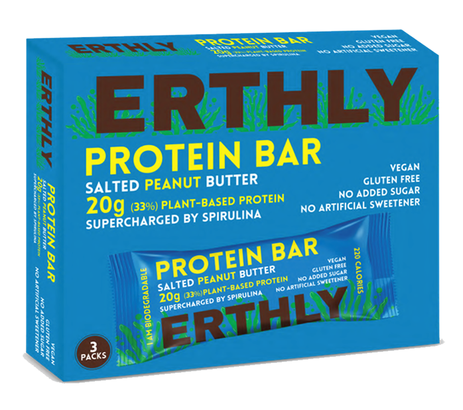 ERTHLY  Plant Based Protein Bar  Salted Peanut Butter (Pack of 3)